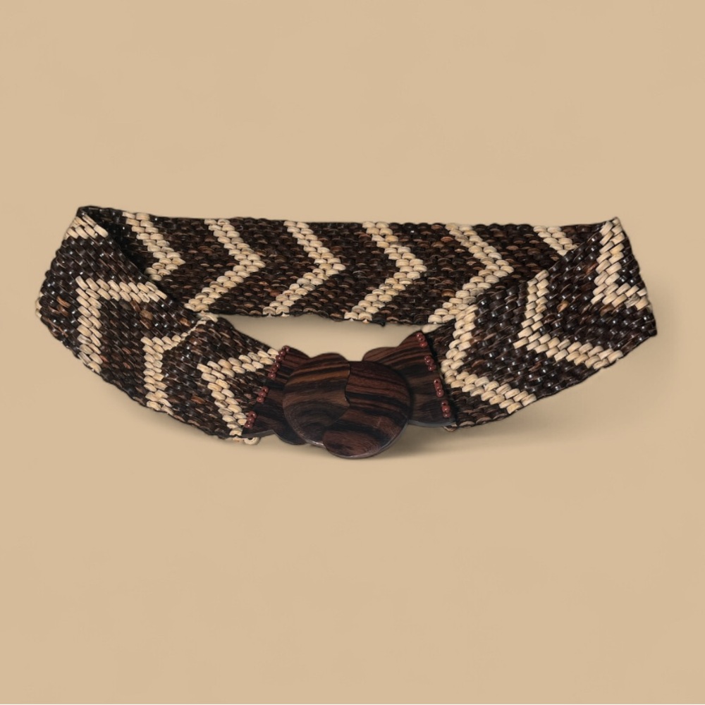 Wood Buckle and Beaded Belt Boho Hippy